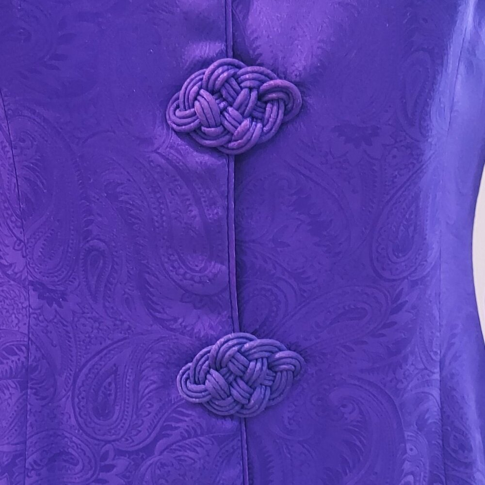 Maggy London PURPLE 100% Silk Asian Inspired Dress Suit Size 4P - Picture 3 of 13